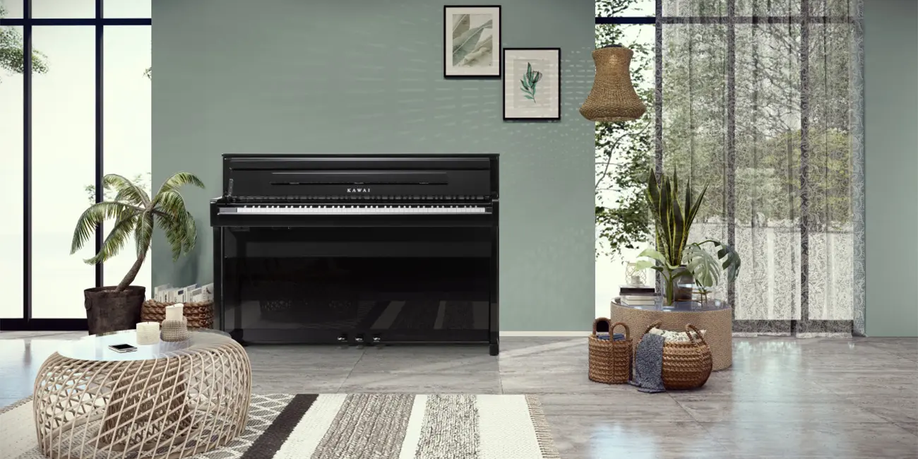 Kawai CA 901 digital piano in black in a modern living room