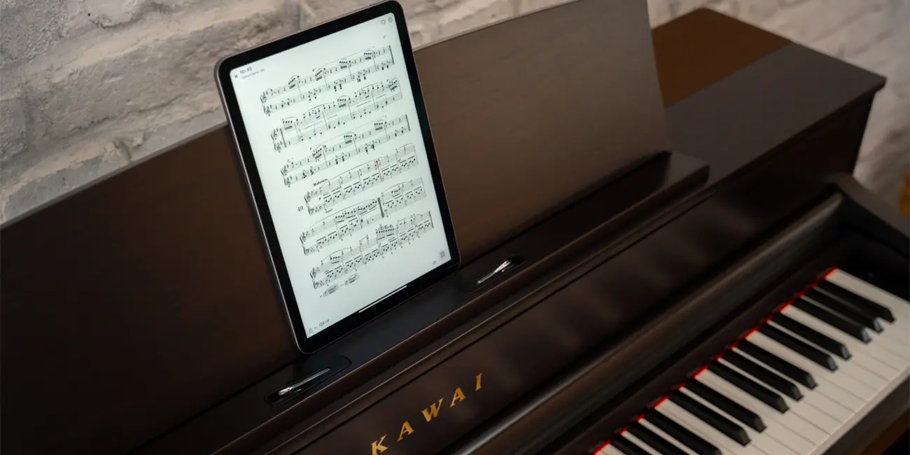 Kawai CA 701 with a tablet used as digital sheet music
