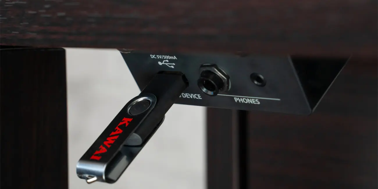 Kawai CA 701 connections and controls beneath the keybed