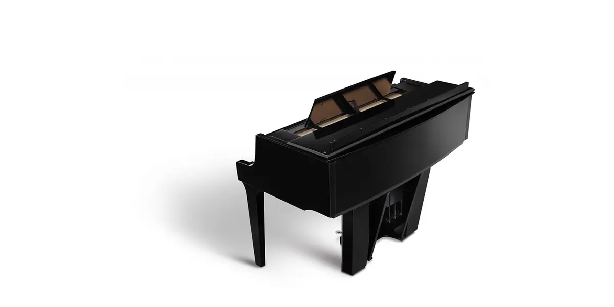 Piano hybride Kawai NV12 en noir, vue oblique du dessus