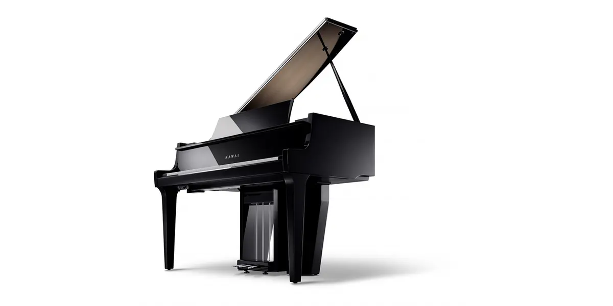 Piano hybride Kawai NV12 en noir avec couvercle ouvert