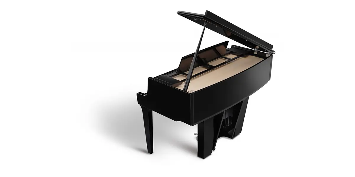 Piano hybride Kawai NV12 en noir avec couvercle ouvert