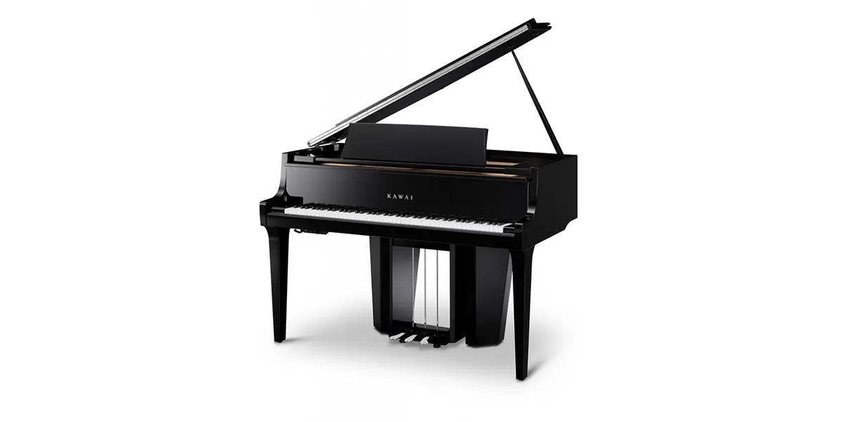 Piano hybride Kawai NV12 avec couvercle ouvert, vue de face