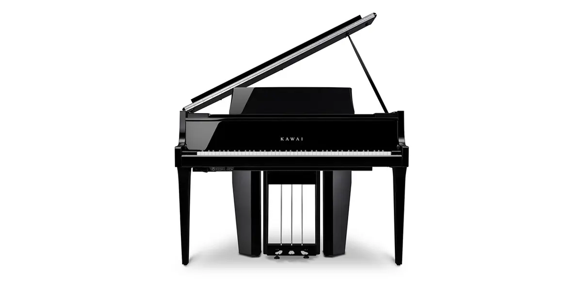 Piano hybride Kawai NV12 avec couvercle ouvert, vue de face