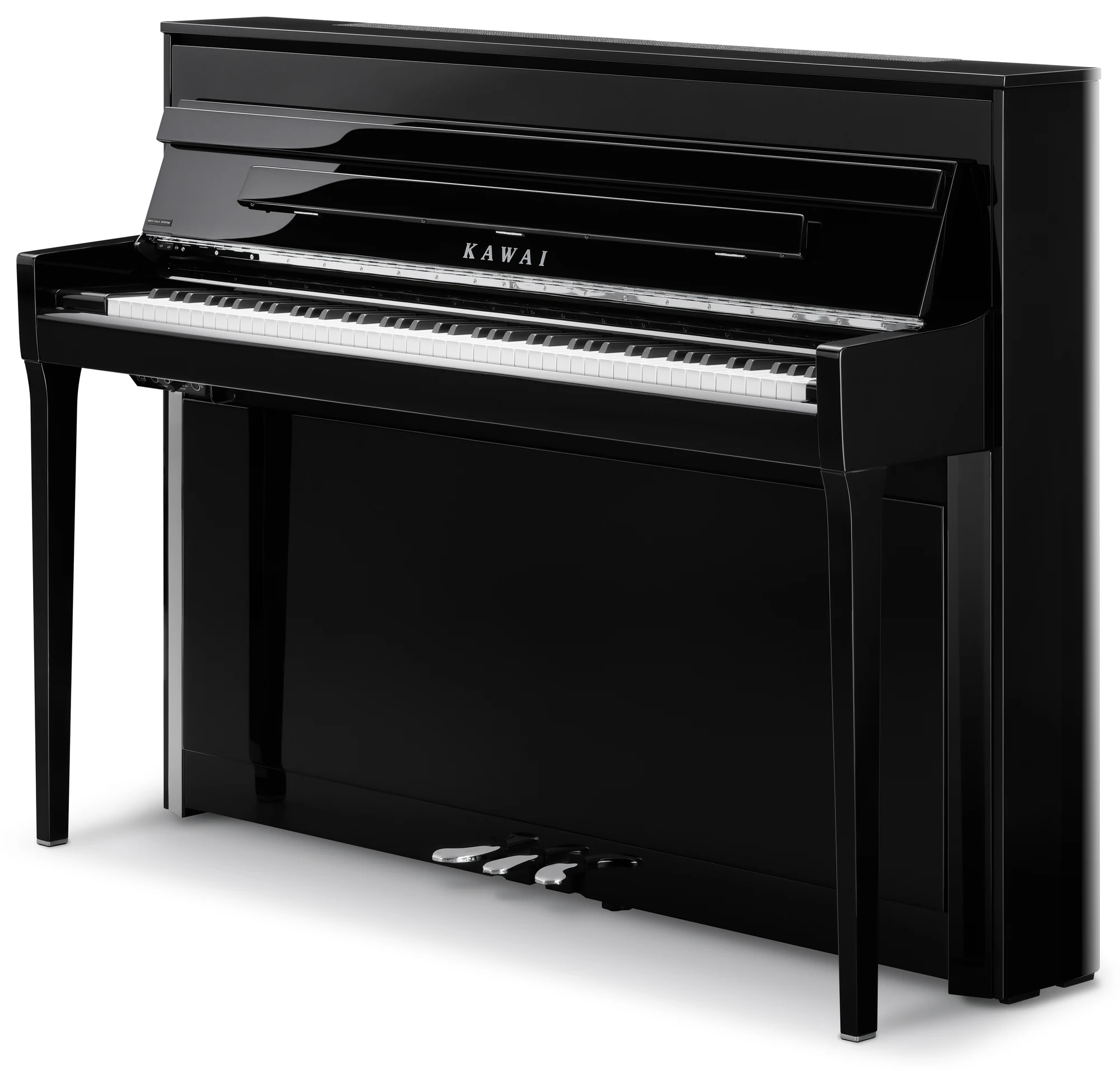 Kawai NOVUS NV6 Hybridpiano im Klavier-Stil in Schwarz poliert, Dreiviertelansicht