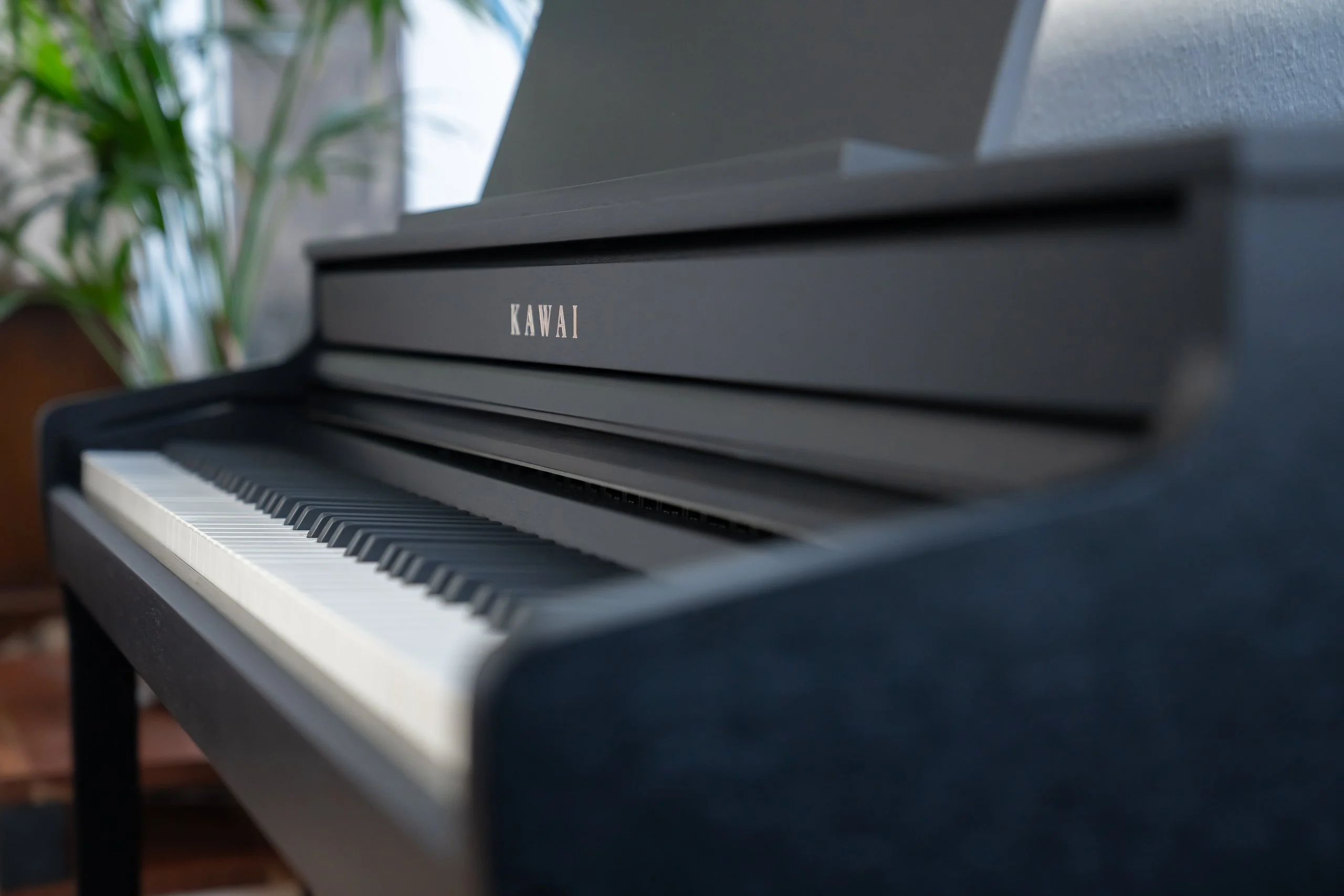 Close-up of the Kawai CA 401 keyboard and cabinet