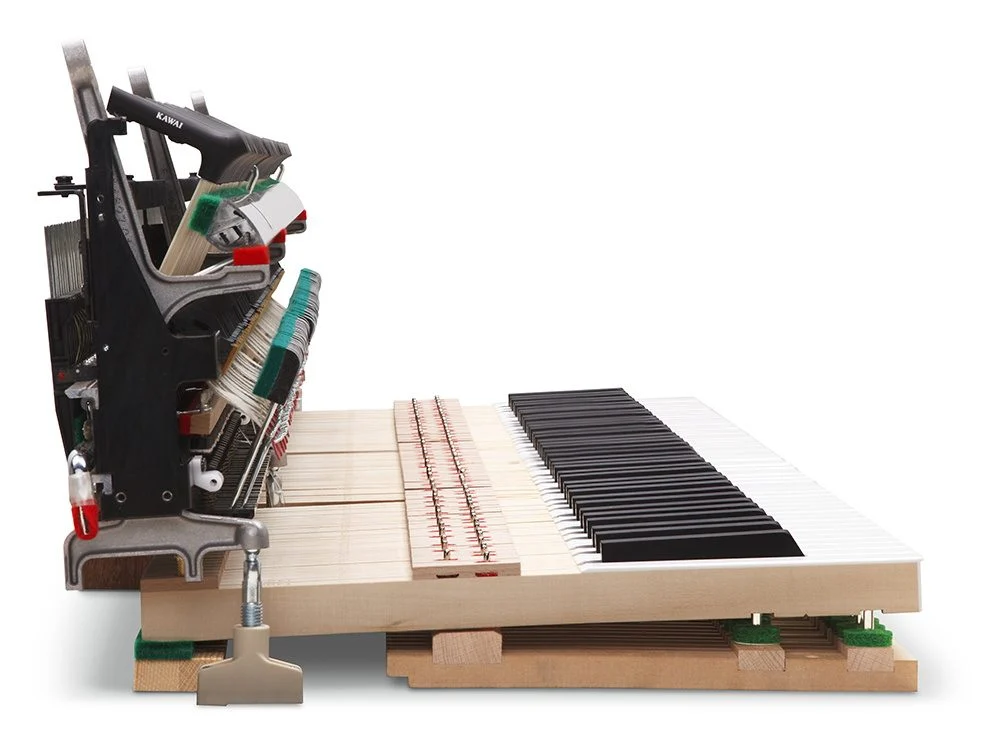 The Millennium III Hybrid upright piano action of the Kawai NOVUS NV6